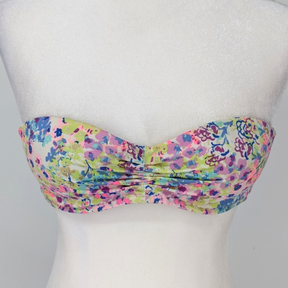 Victoria's Secret Swim Multicolor Pink Green Strapless Bandeau Bikini Top 32B
